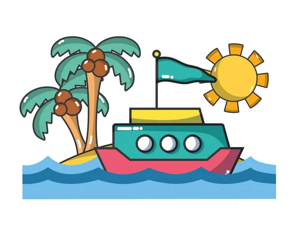 Barco y playa — Vector de stock