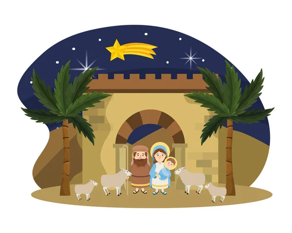 Noël Nativité scène dessin animé — Image vectorielle