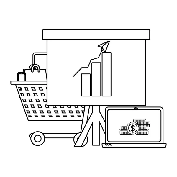 Grafico delle imprese e profitti in bianco e nero — Vettoriale Stock