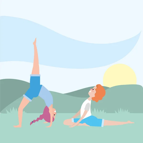 Vrouwen beoefenen van yoga passen — Stockvector
