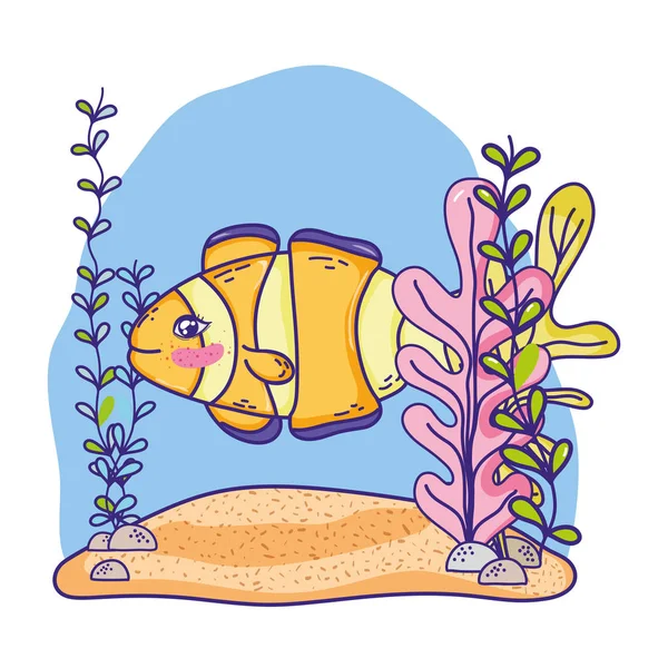 Τροπική crownfish ζώο με φύκια φυτά — Διανυσματικό Αρχείο