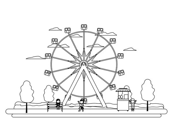 Line Riesenrad mechanisch und Kinder mit Shop — Stockvektor