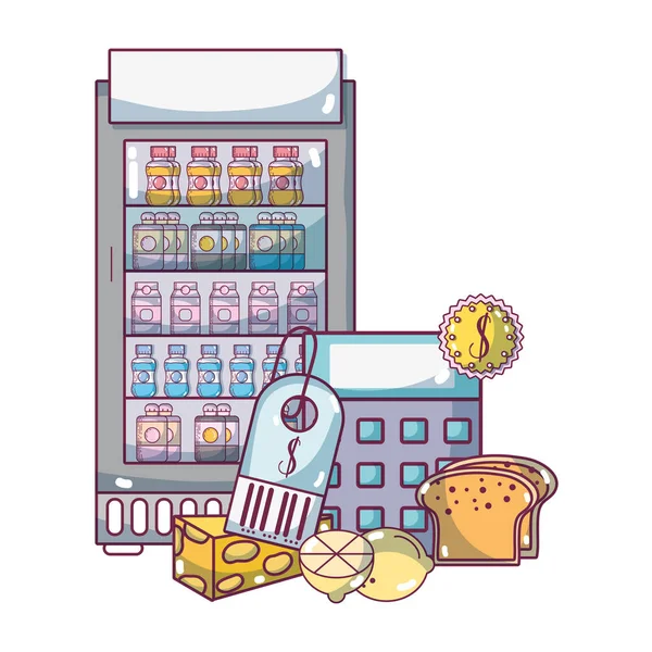 Supermarket s potravinami produkty kreslený — Stockový vektor