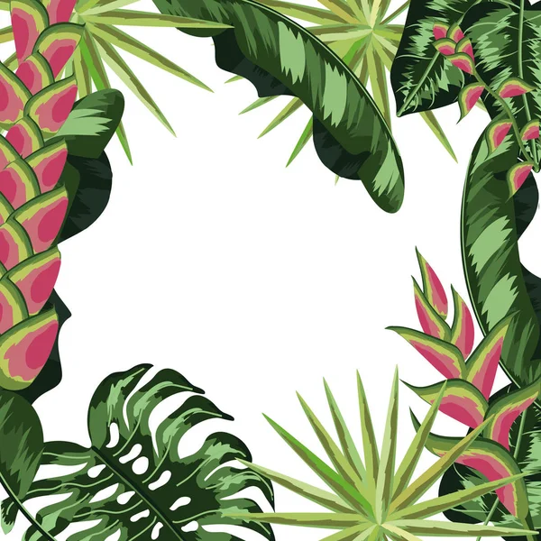 Feuilles tropicales et fond de fleurs — Image vectorielle