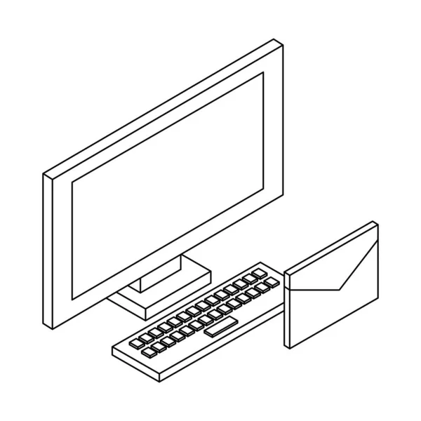 E-post och kommunikation teknik isometrisk koncept i svart och vitt — Stock vektor
