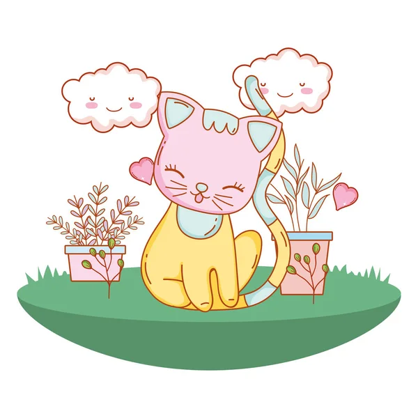 Kitty cat outdoors cartoon — Stock Vector