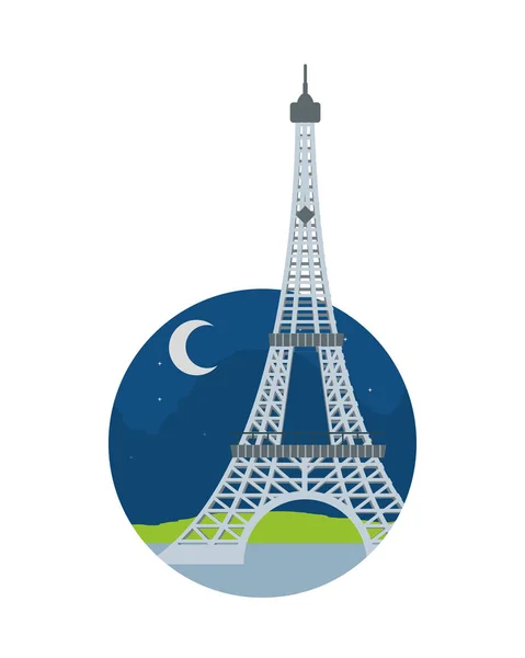 Torre Eiffel París de noche con luna — Vector de stock