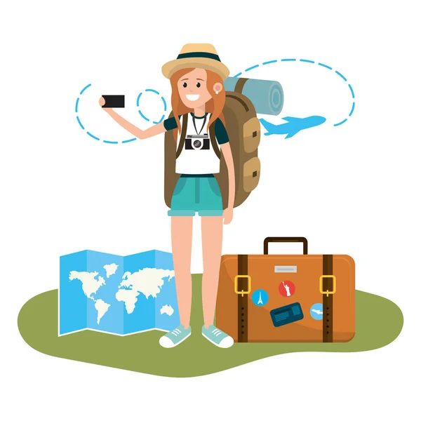 Jeune randonneur touristique — Image vectorielle