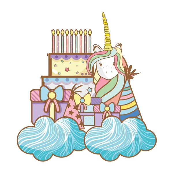 Selamat ulang tahun unicorn kartun - Stok Vektor