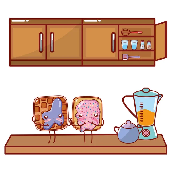 Keuken en voedsel kawaii cartoons — Stockvector