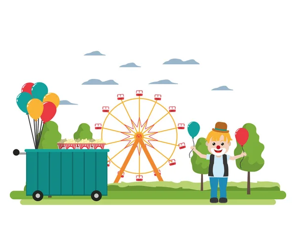 Karnevalswagen und Clown-Junge — Stockvektor