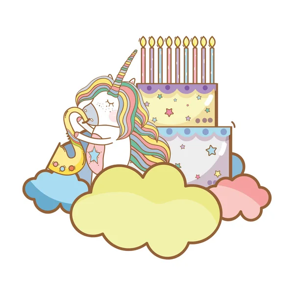Grattis på födelsedagen unicorn tecknat — Stock vektor
