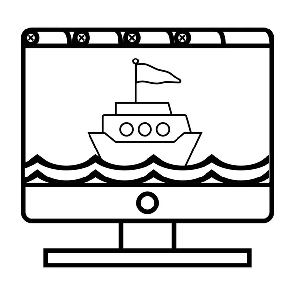 Computer und Boot — Stockvektor