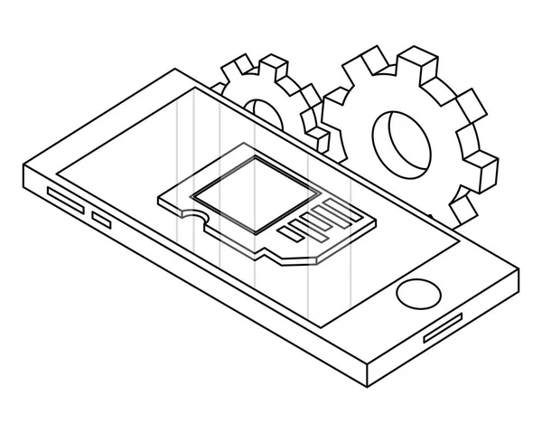 USB-technologie voor gegevensopslag met isometrische in zwart-wit — Stockvector