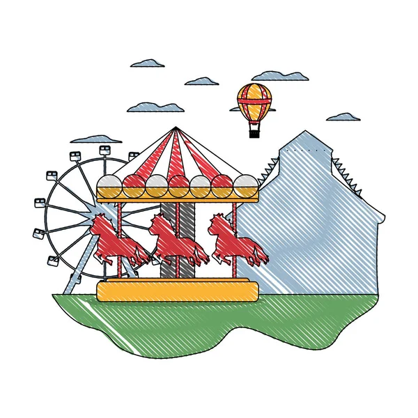 涂鸦机械骑马和气球 — 图库矢量图片