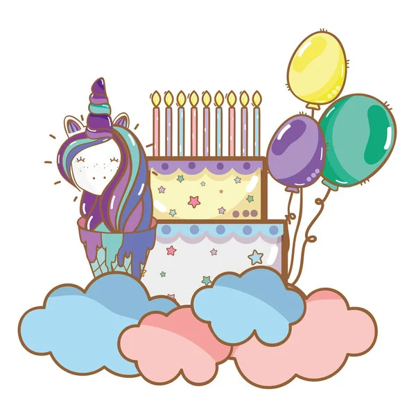 Happy birthday unicorn cartoons — Stock Vector