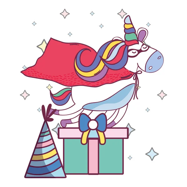 Gelukkige verjaardag unicorn tekenfilms — Stockvector