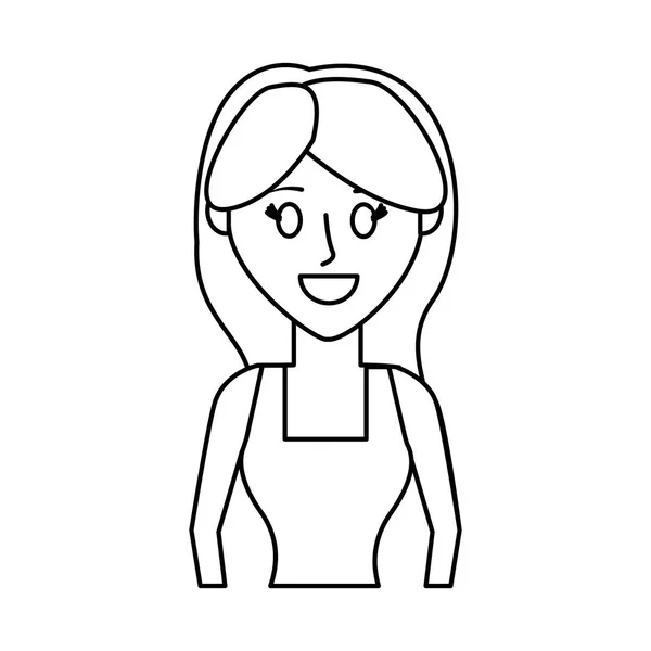 Contorno mujer feliz con pelo largo y blusa — Vector de stock