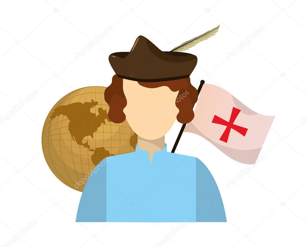 man with global map desk and flag cross