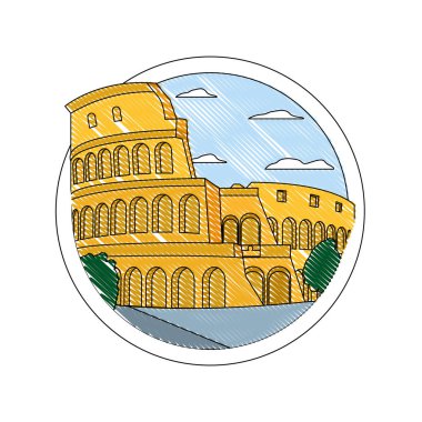 Ortaçağ coliseum doodle Roma güzel ağaçlar ile