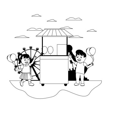 Karnaval dükkanı satın alma satırı mutlu çocuk