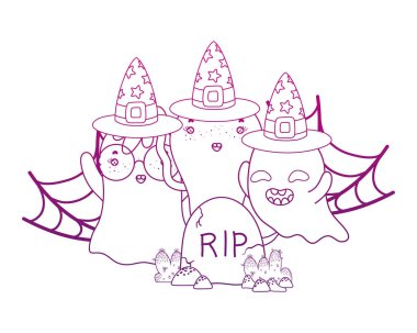 Anahat hayaletler cadı şapka spiderweb ve RIP ile bozulmuş