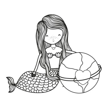 Anahat siren kadın ve kalp ile küresel gezegen