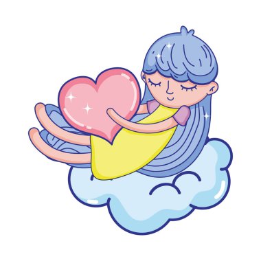 Uyuyan kızla kalp ve kabarık bulut