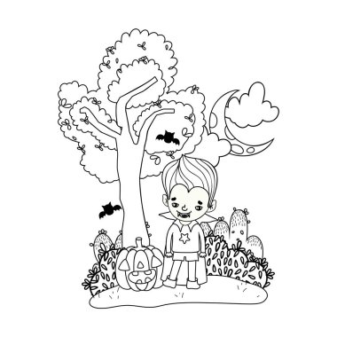outline boy vampire costume and happy pumpkin clipart