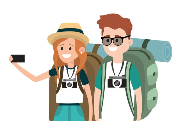 Tourist couple cartoons — Stock Vector