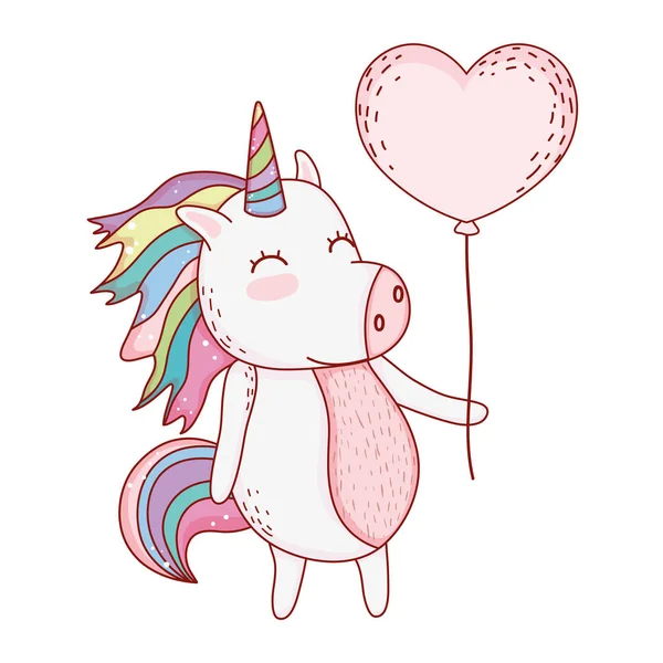 Unicornio con dibujos animados en globo — Vector de stock