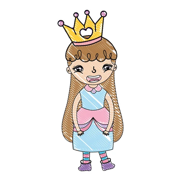 Reine fille râpée avec robe et accessoire couronne — Image vectorielle