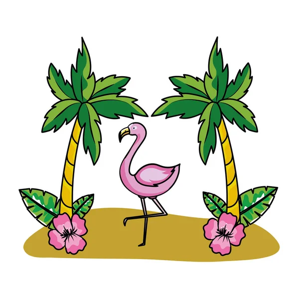 熱帯夏ピンク フラミンゴ漫画 — ストックベクタ