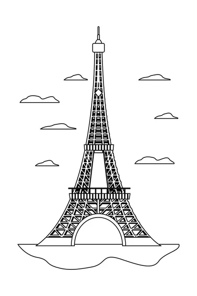 Linha eiffel torre estrutura e nuvens agradáveis — Vetor de Stock