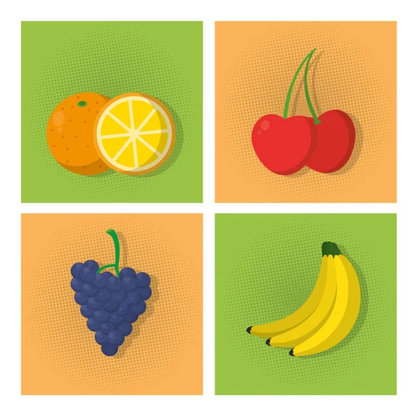 Conjunto de frutas dibujos animados — Vector de stock