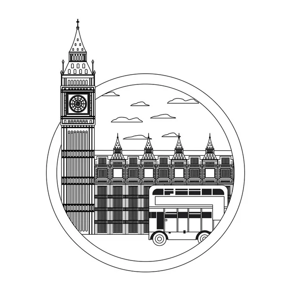 Rad london clock tower och stads-bussar — Stock vektor