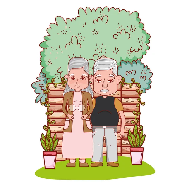 Lindo abuelos pareja dibujos animados — Vector de stock