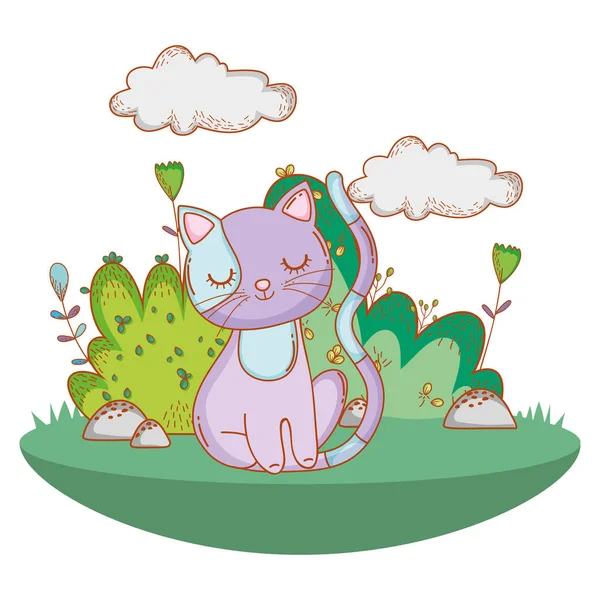 Gatito gato al aire libre dibujos animados — Vector de stock