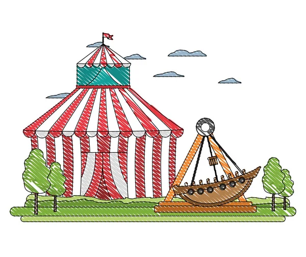 Doodle divertido carnaval barco mecánico juego — Archivo Imágenes Vectoriales