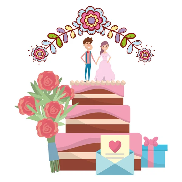 Matrimonio decorazione floreale cartone animato — Vettoriale Stock