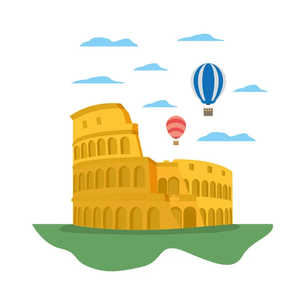 Coliseo roma y globos de aire divertido — Vector de stock
