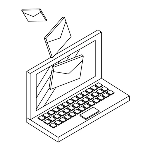 Conceito isométrico de tecnologia de e-mail e comunicação em preto e branco —  Vetores de Stock