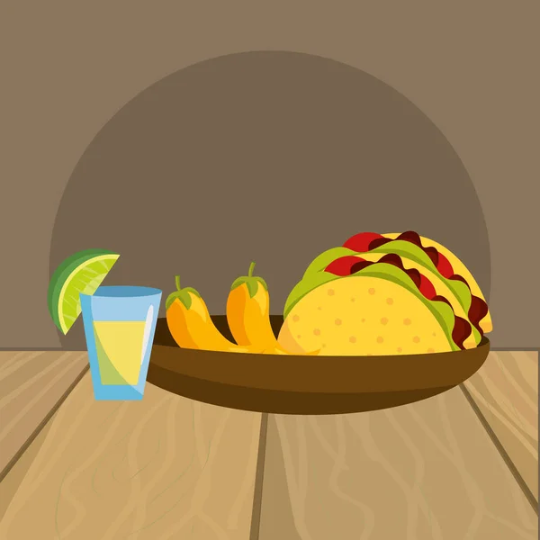 Meksykańskie jedzenie kreskówka na restauracja stół — Wektor stockowy