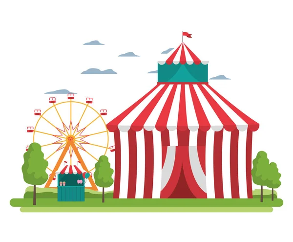 Circo divertido con tienda de carnaval y juegos — Archivo Imágenes Vectoriales