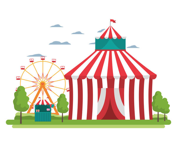 funny circus with carnival shop and games