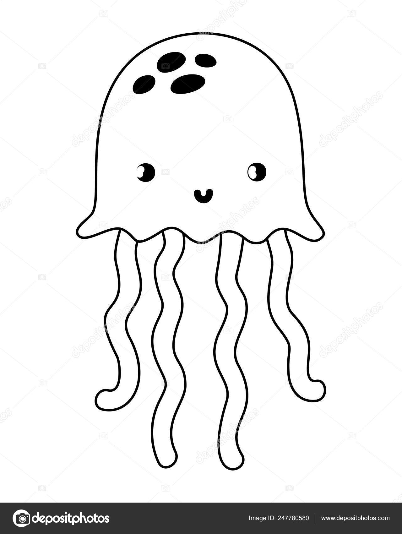 Outline cute jellyfish tropical sea animal Stock Vector by ©stockgiu  247780580