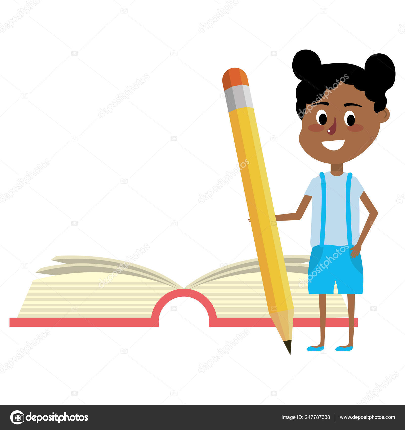 Gadis Memegang Pensil Besar Stok Vektor