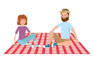 Çift ve piknik karikatür