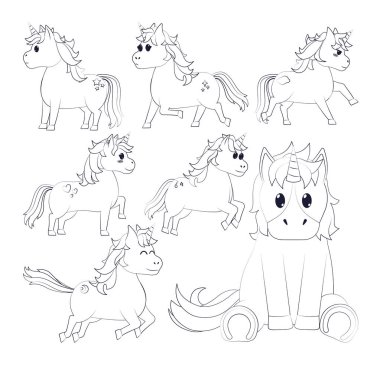 Tek boynuzlu at siluetleri kümesi