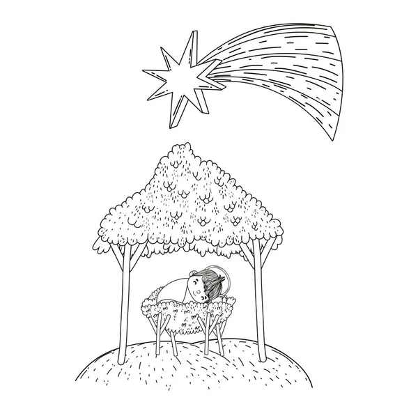 Vánoční betlém scénu kreslený — Stockový vektor